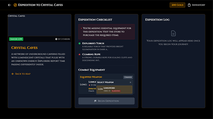 Weapon selection on the expedition page.