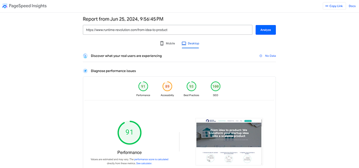PageSpeed Insights analysis