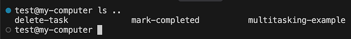 2 new directories created at the same level as our git repository multitasking-example
